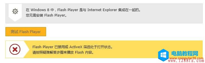 Windows8.1 Flash Player ʹòˣFlash Player ѽû ActiveX Yx̎ڴ_(ki)B(ti)վ