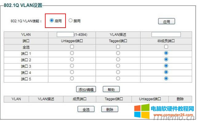 設(shè)置802.1Q VLAN,啟用