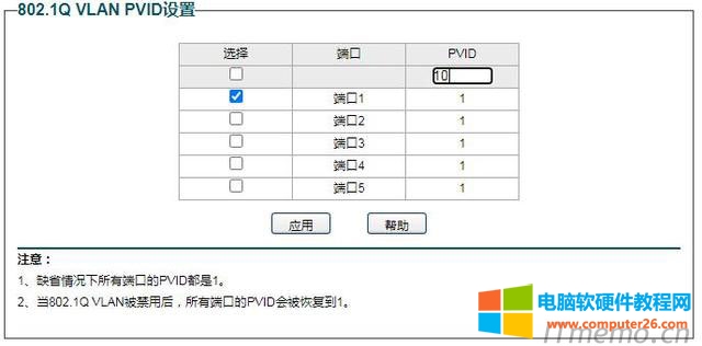 設(shè)置端口1的PVID值為10