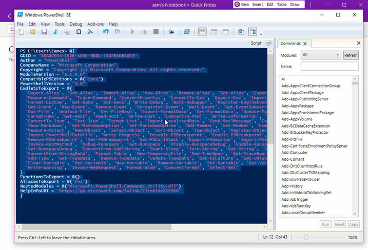 ʹ䌚ˆε“ճNı”ܣճN Windows PowerShell ISE ƁĴa OneNoteZʽ