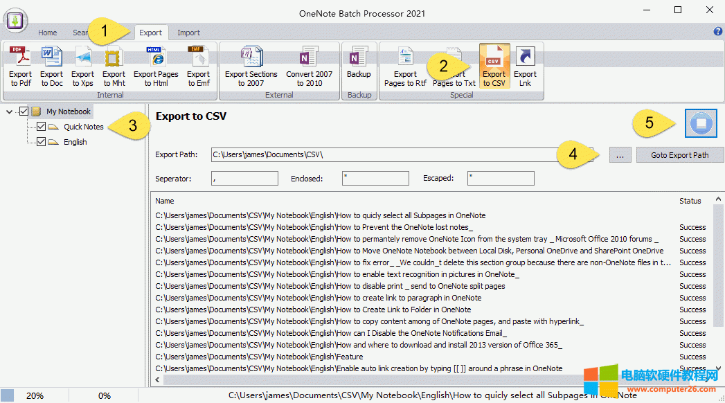 ʹ̎(do) OneNote Pӛһ(g) CSV ļ