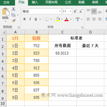 Excel計(jì)算最近 7 天的樣本標(biāo)準(zhǔn)差